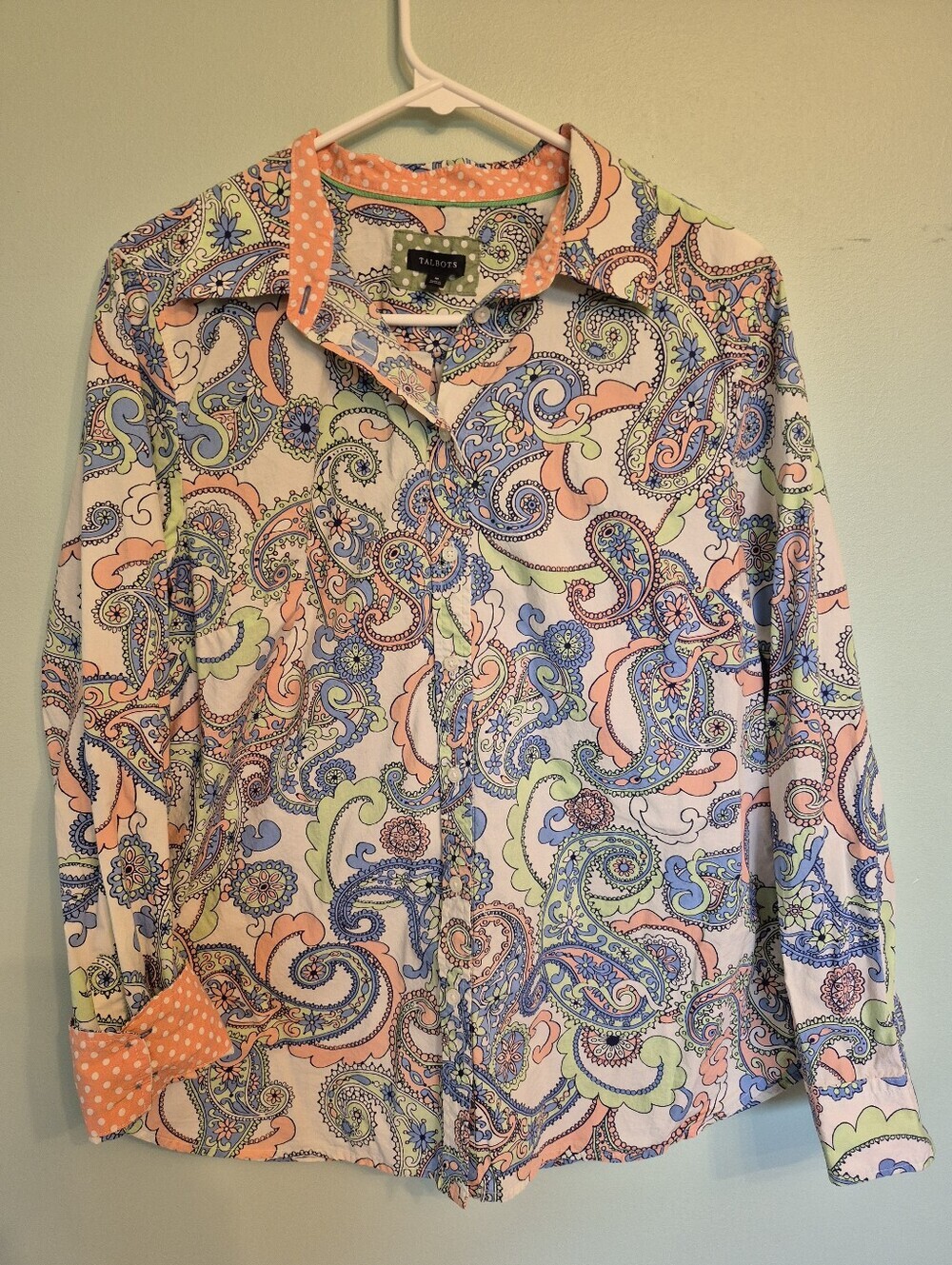 Talbots Women's Preppy Blue Pastel Floral Paisley Button-Up Shirt Size Medium - Picture 2 of 6